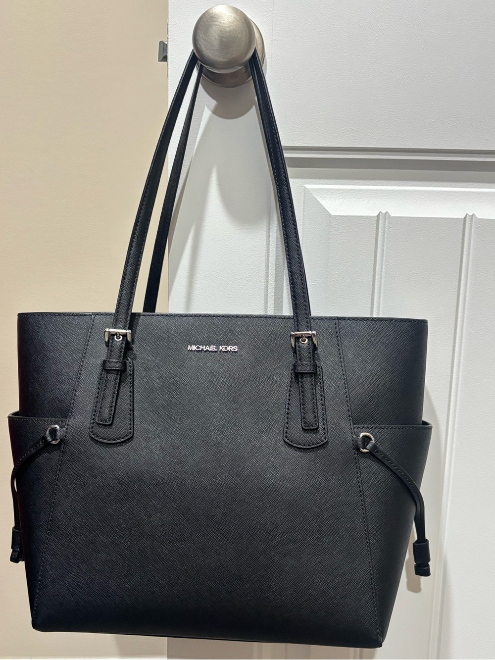 Michael Kors Black Saffiano Tote with Silver Hardware